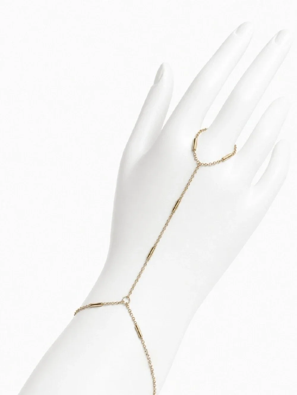 Dainty Gold Bar Hand Chain Bracelet - Minimalist Finger to Wrist Jewelry